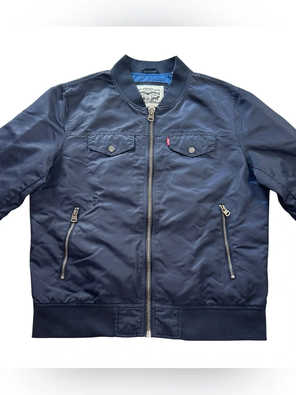 Levi’s MA-1 Flight Bomber Jacket Men’s Size M Blue Flight Jacket Satin Lined